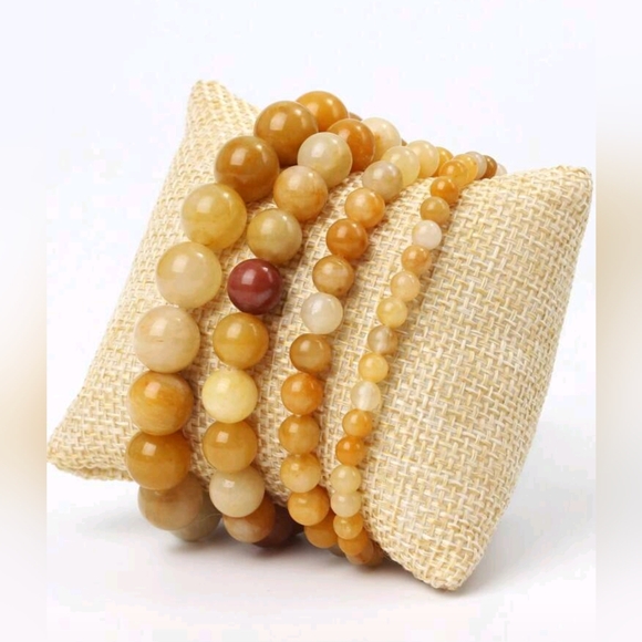 4 Gemstone Bracelets Yellow Jade Natural Crystal Stone - Picture 2 of 7